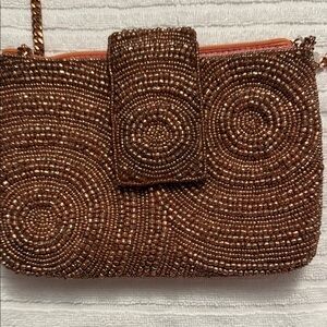 Mary Frances Brown Beaded Wristlet